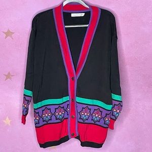 Amanda Braendel Vintage Bright Print Handknit Knit Sweater Size Large